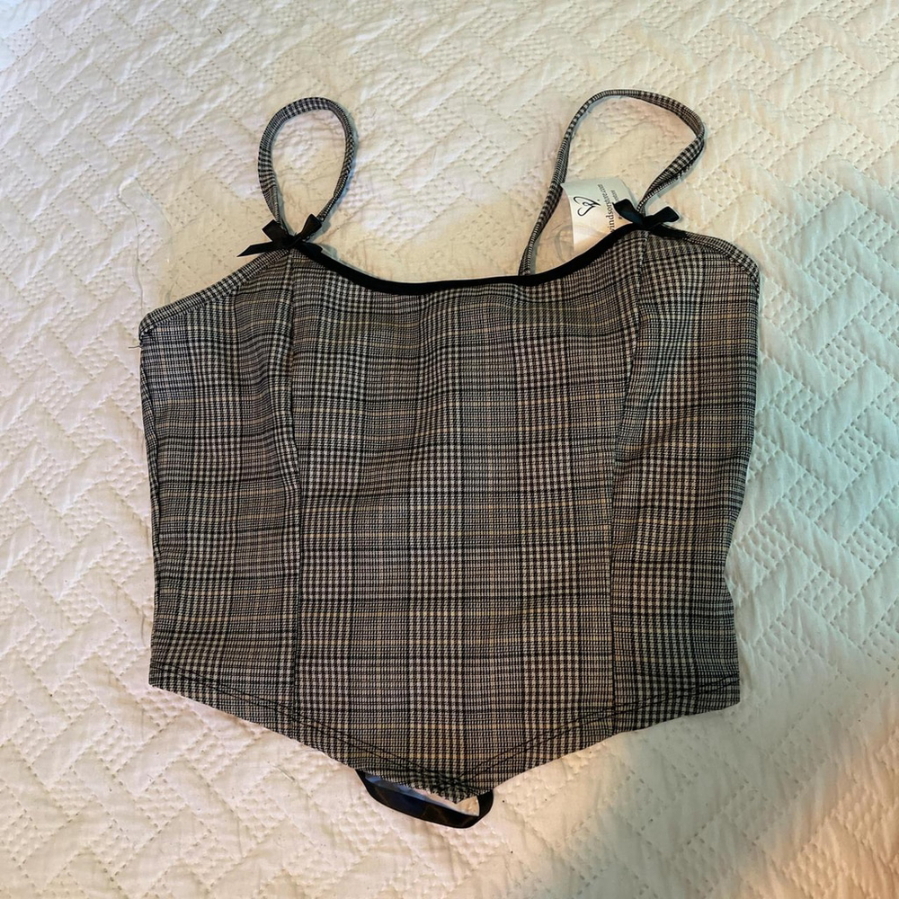 Windsor Preppy Vibe Lace-Up Plaid Corset Top